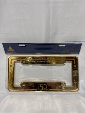 Disney 50th Anniversary Gold License Plate Frame New Sealed